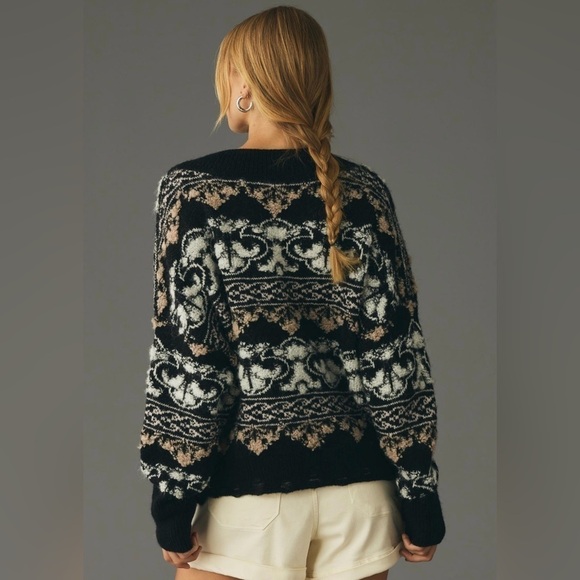 NWT ANTHROPOLOGIE Textured V-Neck Sweater Black XS - Picture 4 of 12